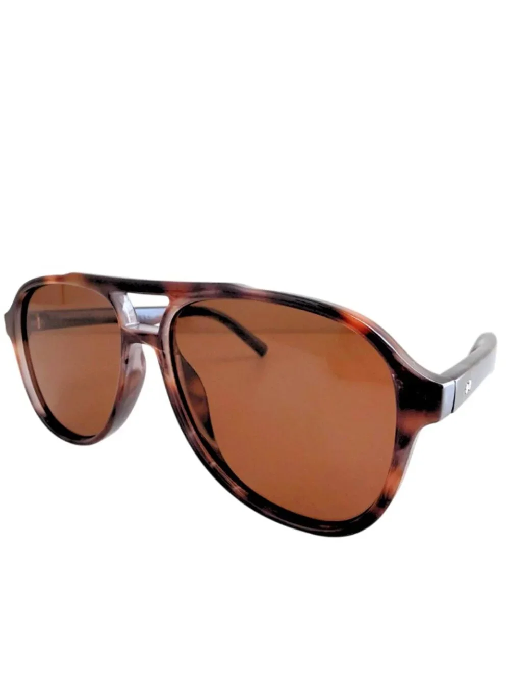NWT Tortoise Shell Aviator Sunglasses Brown Lens Flat Top Double Bridge